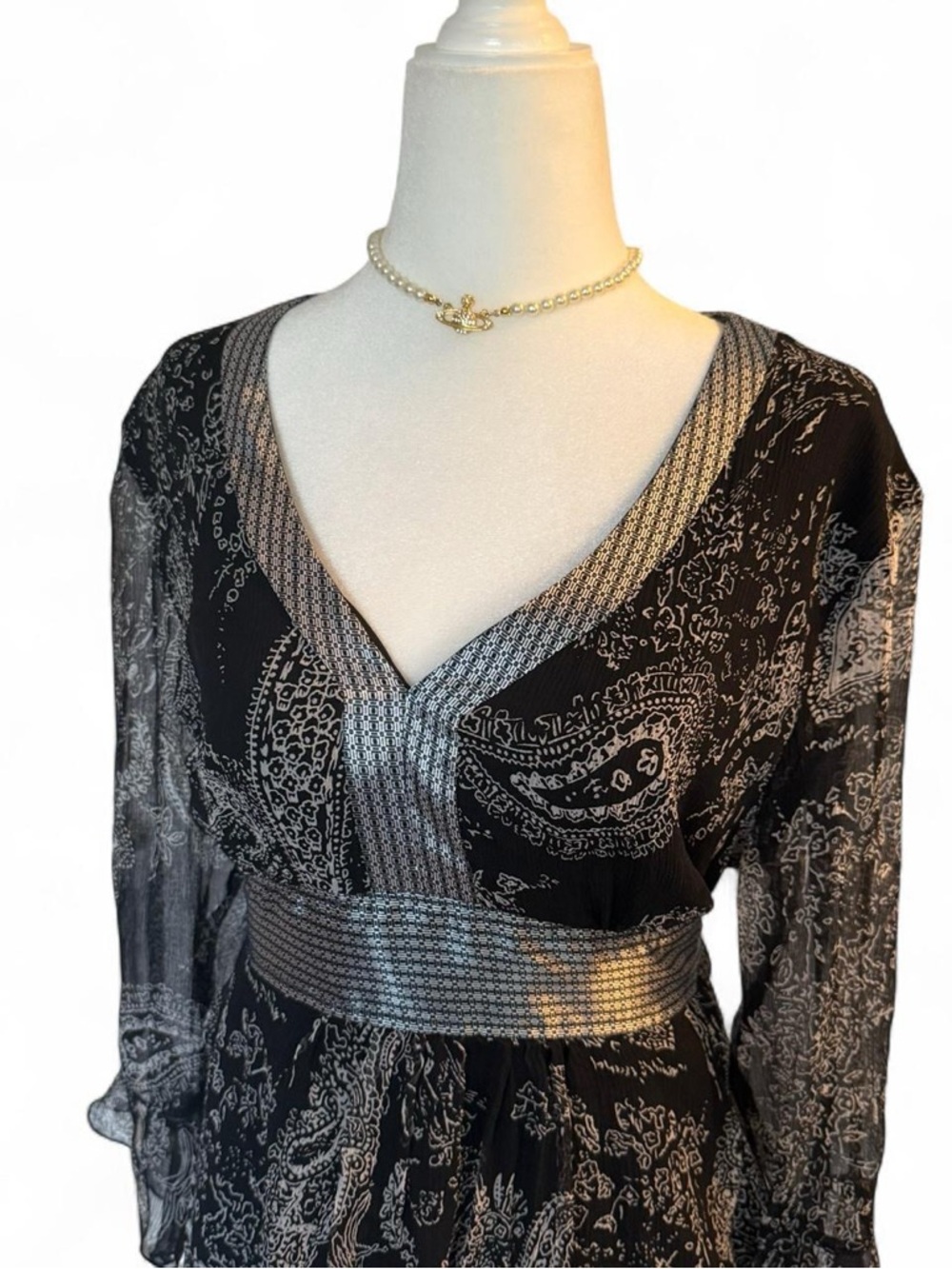 Carol Little Silk Fairy Paisley V-Neck Frilly Blouse - Picture 2 of 4